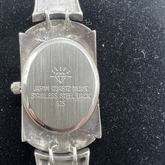 Vintage DBJ 925 Sterling Marcasite Abalone Bracelet Watch Art Deco Quartz Works main image 5